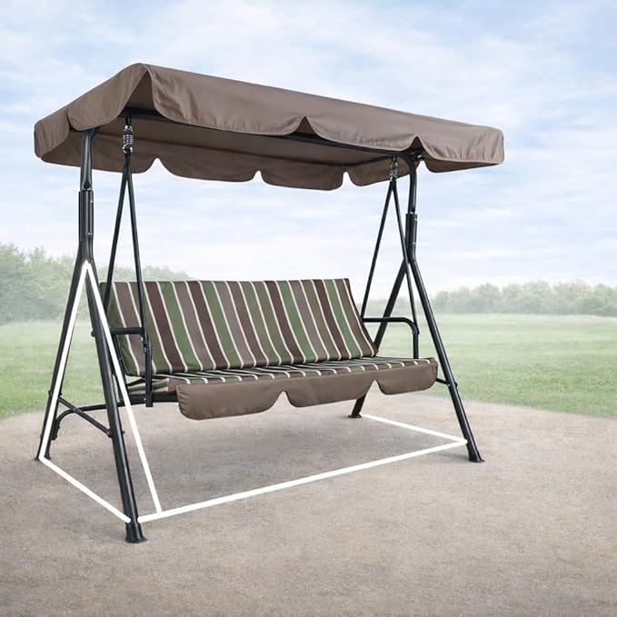 Kozyard Alicia 3-Seat Patio Swing, Outdoor Canopy Swing with Steel Frame, Adjustable Canopy and Removable Cushions for Porch Patio Garden Poolside, Lime Stripe