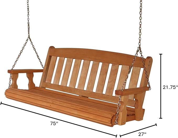 Amish Casual Heavy Duty Mission Treated Porch Swing, 6-Foot, Cedar Stain, 8Ft Chains, Without Cups