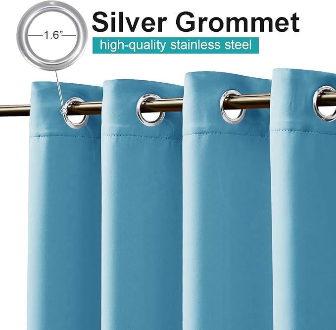 NICETOWN 2 Panels Sunlight Blocking Teal Blue Outdoor Curtains 95" L for Patio Waterproof, Thermal Insulated Rustproof Grommet Outdoor Indoor Window Curtains/Drapes for Porch, 52" W per Panel