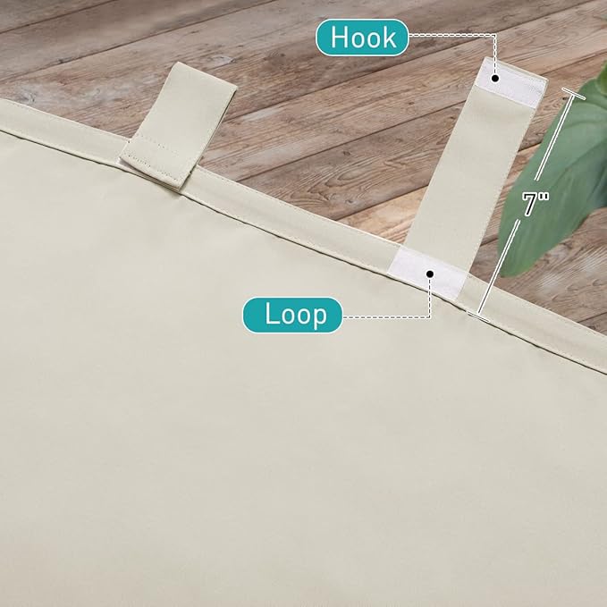 NICETOWN 2 Pieces Outdoor Curtainss Waterproof for Patio Clearance, Room Darkening Sticky Tab Top Thick Light Block Thermal Insulated Outdoor Drapes for Front Porch, Beige, W52 by L95