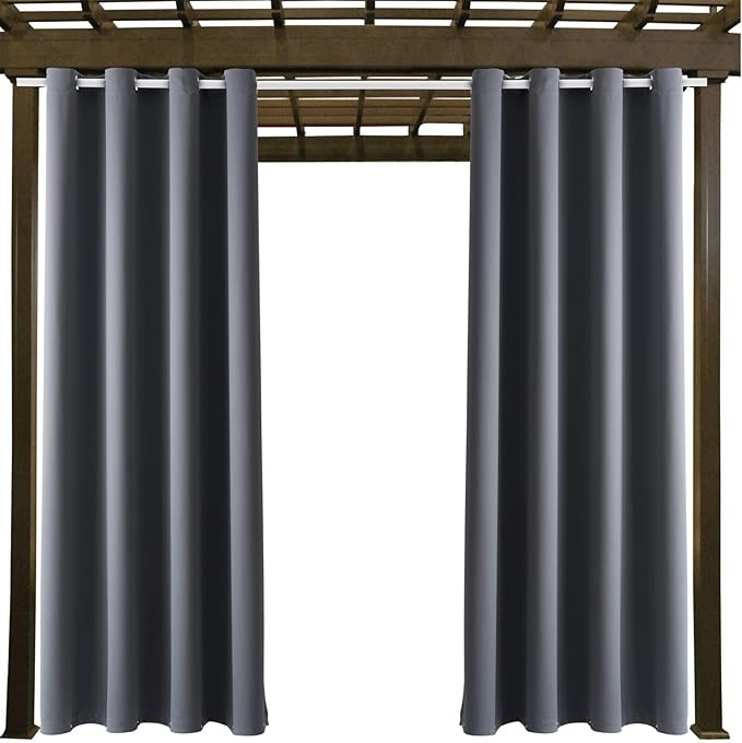 Outdoor Indoor Curtains W52 x L108 for Patio - Weather-resistant Window Panels Privacy Protect Grommet Top Thermal Insulated Home Curtain for Porch Pergola Lawn Garden Hot Tub Area (Gray, 2 Panels)