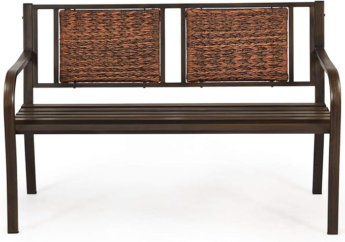 S AFSTAR Outdoor Garden Bench, Brown, Iron, Metal, Polyethylene, Rattan, 50.5 in Width, 2 Adults