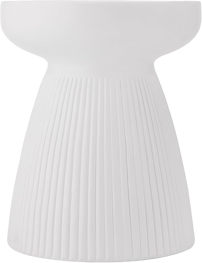 Christopher Knight Home Luce Round Side Table, Outdoor Concrete End Table, Vertical Texture Accent Table, Decorative Side Table, Stylish End Table for Patio Balcony Beach Pool Side, White
