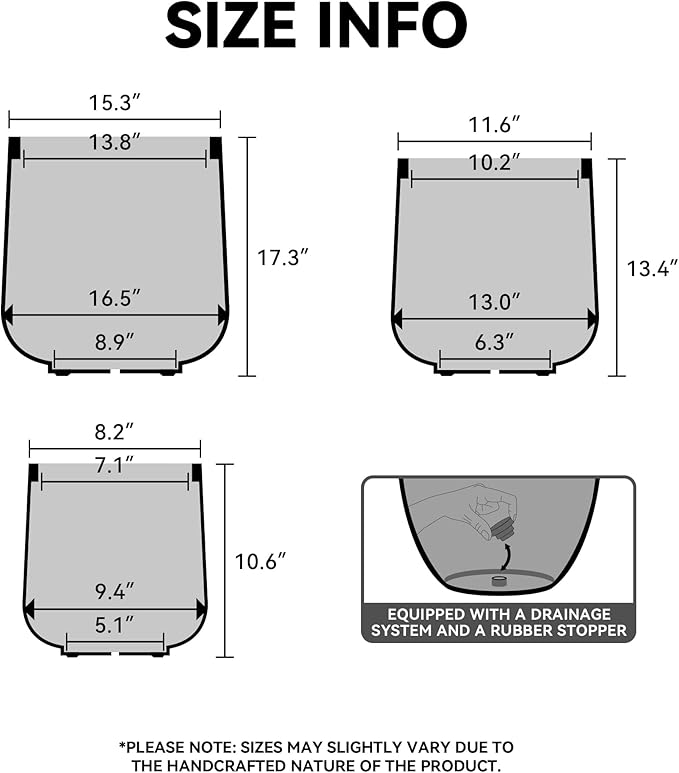 Kante 15.3" Dia Round Concrete Planter, Outdoor Indoor Large Plant Pots Containers with Drainage Hole and Rubber Plug for Home Garden Patio, Light Gray