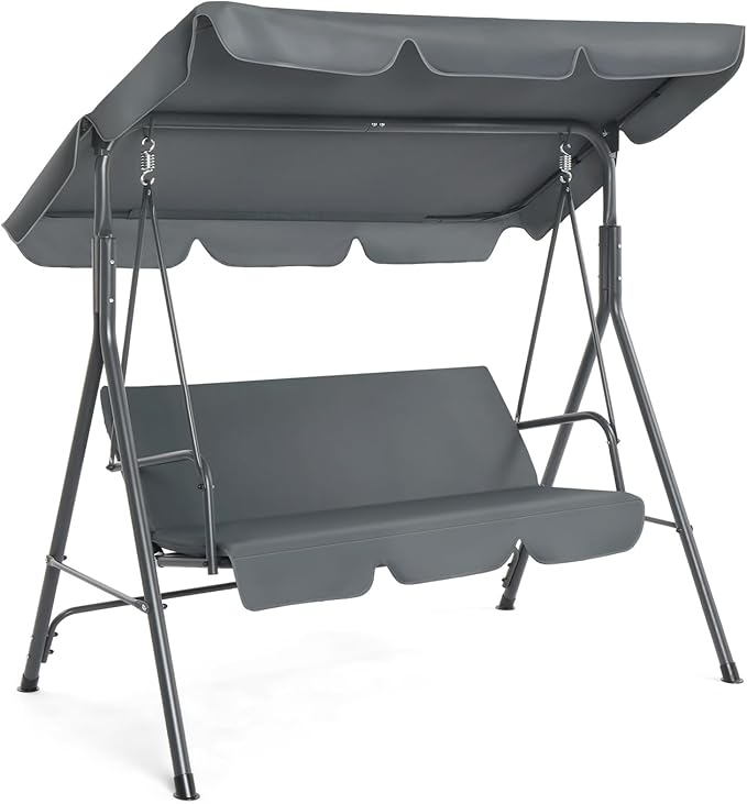 VINGLI Heavy Duty 550 LBS Upgraded 2 Person Outdoor Porch Swing with Stand, Adjustable Canopy Swing with Cushions & Steel Frame for Yard, Pool, Lawn, Indoors (Grey)