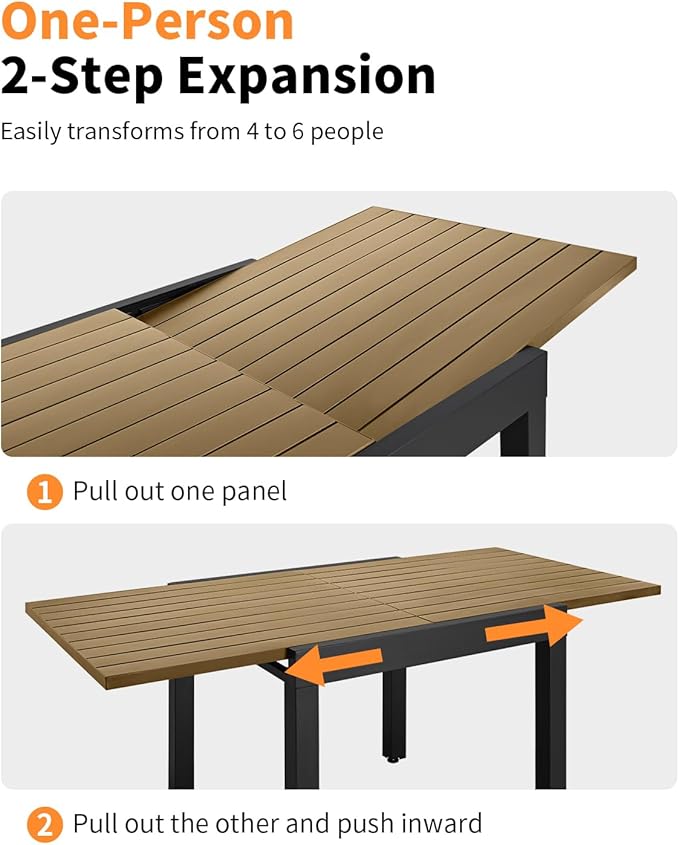 5 Pieces Expandable Patio Dining Set, Never-Rust Aluminum Outdoor Dining Table Set, 32"-65" Extendable Dining Table and Stackable Textilene Dining Chairs for Garden, Deck, Indoor, Teak