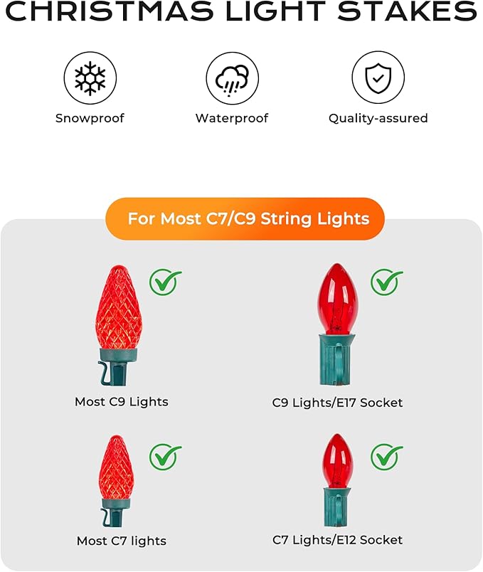 100-Pack Plastic Light Stakes, 7.5 Inch Christmas Yard Stakes for C7 C9 Christmas Lights Outdoor, Universal Yard Stakes for Outdoor Holiday Lights Use on Garden Lawn Patio Path Walkway – Black