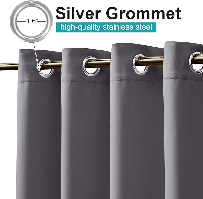 NICETOWN Curtain for Living Room 108 inch Length Public Divider, Rust-Proof Grommet Blackout Thermal Insulated Privacy Drape for Bedroom, Patio/Porch, Grey, 84" Wide, Sold by 1 Panel