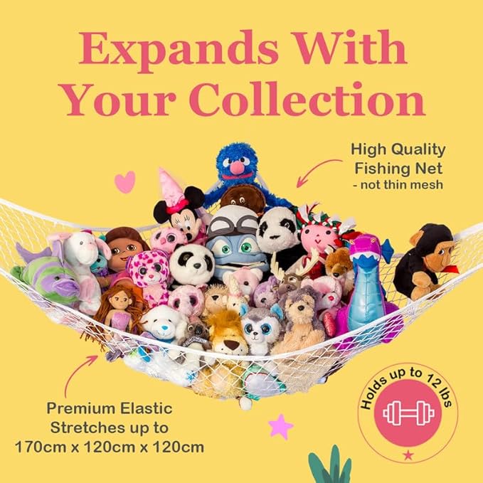 Lilly's Love Stuffed Animal Hammock | Corner Hanging Organizer, Toy Storage, Stuffed Animal Storage Net | Made from Quality Fishing Net, Holds 12lbs | 67"x47"x47" (Blue, 2 Pack)