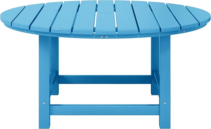 WestinTrends Malibu Low Outdoor HDPE Round Patio Coffee Table, Pacific Blue