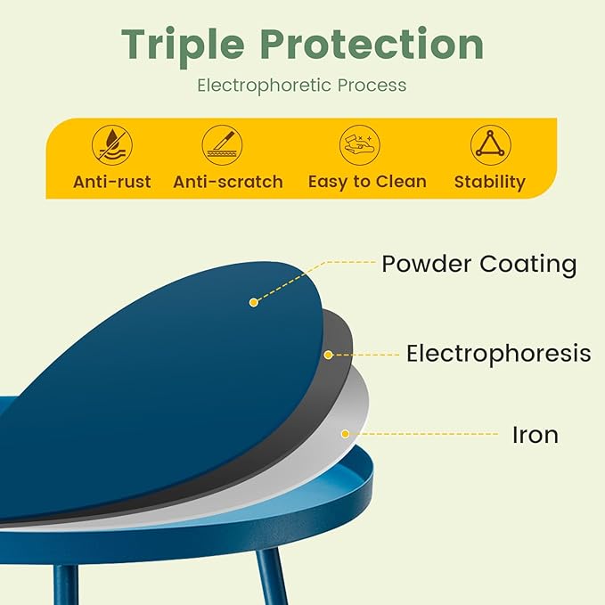danpinera Outdoor Side Tables, Weather Resistant Steel Patio Side Table, Small Round Outdoor End Table Metal Side Table for Patio Yard Balcony Garden Bedside (Blue)