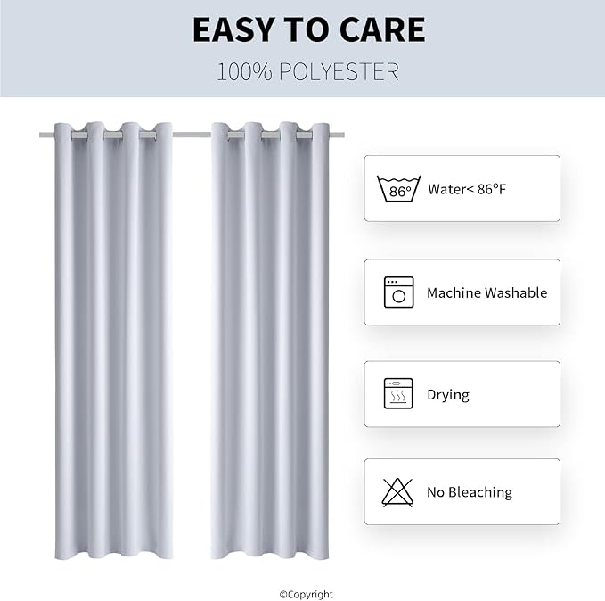 DIVA EN CAMINO DEC Outdoor Patio Curtain Waterproof Darkening Thermal Insulated Indoor Curtains for Bedroom, Porch, Living Room, Pergola, Cabana, W52 x L95, Grayish White, Set of 2 Panels