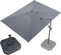 PURPLE LEAF 9' X 11.5' Patio Umbrella with Base Outdoor Cantilever Rectangle Umbrella Offset Umbrella with 360-degree Rotation for Garden Deck Pool Patio, Grey