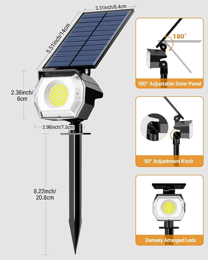 btfarm 4 Pack Solar Spot Lights Outdoor Waterproof IP65-1000LM 52 LED Solar Spotlights Uplights with 3 Modes & 180° Adjustable Panel, Landscape Lighting Outside for Yard Pathway Trees (Warm White)