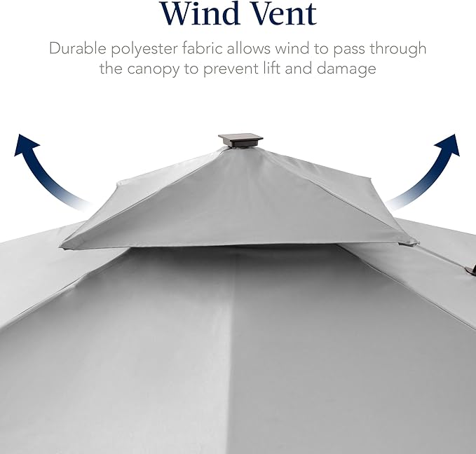 Best Choice Products 9x12ft LED Cantilever Patio Umbrella w/Base Included & 360° Rotation, Large Solar Offset Hanging Outdoor Sun Shade for Deck, Backyard Table w/Stand & Lights – Fog Gray
