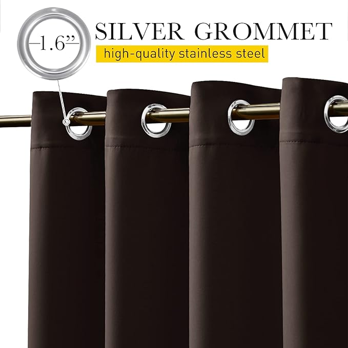 NICETOWN 2 Panels Weighted Outdoor Curtains for Patio Waterproof, Thermal Insulated Grommet & Back Tab on Top & Bottom Windproof Sun Blocking Draperies for Gazebo with Rope, Toffee Brown, W66 x L84