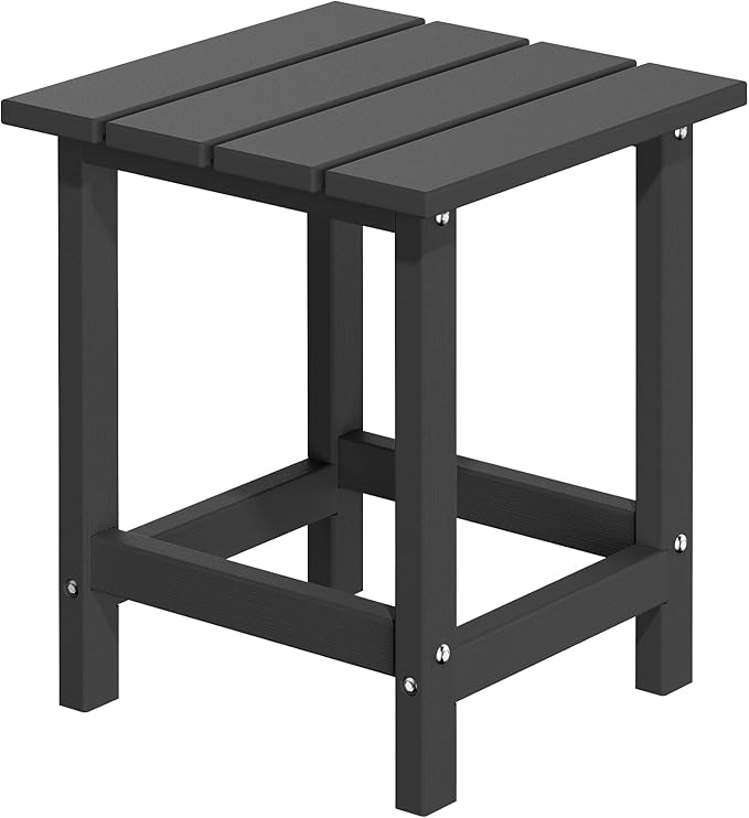 MUCHENGHY Adirondack Outdoor Side Table, 14.7" Patio Side Table Weather Resistant, HDPE Outdoor End Tables for Patio, Black