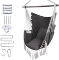 Hammock Chair Hanging Rope Swing Chair,Max 450 Lbs, Large Hanging Chair with Pocket, 2 Cushions, Removable Steel Bar, Hardware Kit Included, Superior Comfort for Indoor Outdoor (Dark Grey)