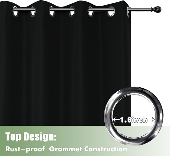 HolidayIdeas Outdoor Curtains for Patio Waterproof, 8 Panels - 54x84 Inches - Weatherproof Privacy Outsides Curtains for Cabana Porch Pergola, Sunlight & UV Blocking (Black, Grommet Top)