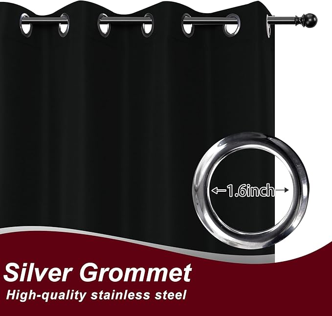 HolidayIdeas Grommet Outdoor Curtains for Patio Waterproof 8 Pcs All Weather Balcony Black Outside Curtains for Apartments, Gazebo, Pergolas, Porch, 54x120 Inch