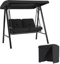 AECOJOY 2-Seat Outdoor Patio Swing Chair with Cover, Porch Swings Chairs for Adult, Outside Swing Bench with Adjustable Canopy&Removable Cushion, Black
