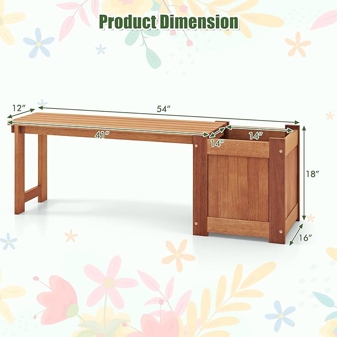 Giantex 2-in-1 Outdoor Bench with Raised Garden Bed, Wood Seat with Teak Oil Finish, Planter Box with Open-Ended Base, Garden Bench Seat for Porch Balcony Lawn Yard, DIY Assembly