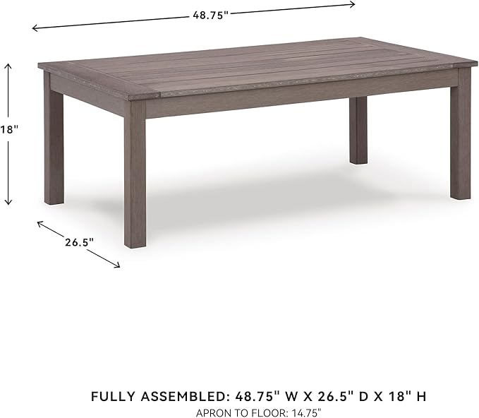 Signature Design by Ashley Hillside Barn Contemporary Weather Resistant Outdoor Coffee Table, Dark Brown