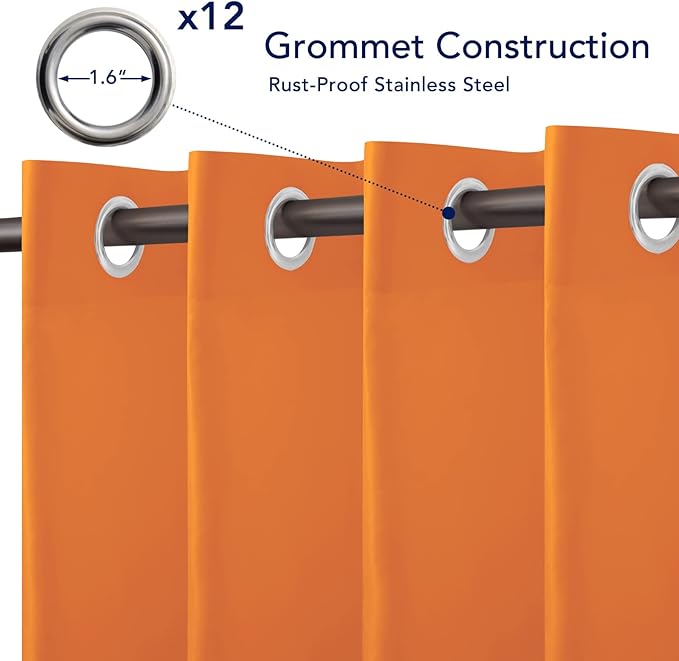 PureFit Outdoor Curtains for Patio Waterproof Weatherproof, UV Resistant Outside Curtains for Gazebo, Front Porch, Pergola, Sun Blocking Privacy Curtain, 100W x 95L inch, 1 Panel, Orange