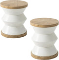 COSIEST Outdoor Side Table Set of 2, Round MgO Concrete Side Table, Patio End Table, Lightweight Concrete Accent Table with Rotund Base, Cylinder Top Plant Stand for Garden and Deck