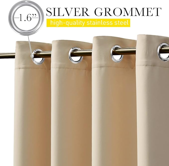 NICETOWN 2 Panels Outdoor Curtains for Patio Waterproof & Windproof, Thermal Insulated Top & Bottom Grommet & Back Tab Light Block Outdoor Drapes with Bouns Rope for Fixed, Biscotti Beige, W46 x L90