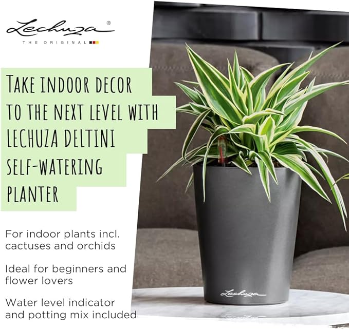 Lechuza 14900 Deltini Self-Watering Planter for Indoor and Outdoor Use, 6" x 6" x 7", White