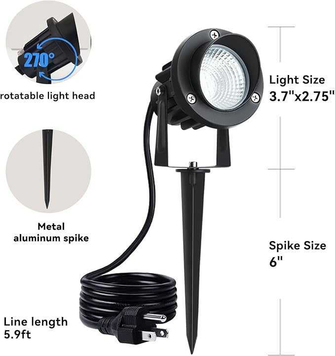 10W Dusk to Dawn Led Light 120V 3000K 1000lm Warm White Landscape Outdoor Spotlights with Photocell Sensor IP65 Waterproof Spot Lights for Yard Flag Garden Tree