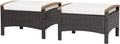 RELAX4LIFE Outdoor Wicker Ottomans for Patio - 2 Pieces PE Rattan Ottoman, Footrest Seat with Zippered Cushions, Acacia Wood Handles, 3-in-1 Footstool, Side Table for Poolside, Backyard (Off White)