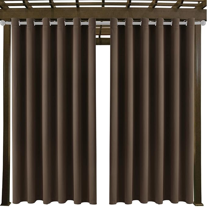 Water Proof Outside Curtains W84 x L84 with Grommet Top for Porch, Thermal Insulated Washable Light Block Outdoor Divider Drapes for Patio Gazebo Deck Pool Area Pergola Cabana (Brown, 2 Panels)