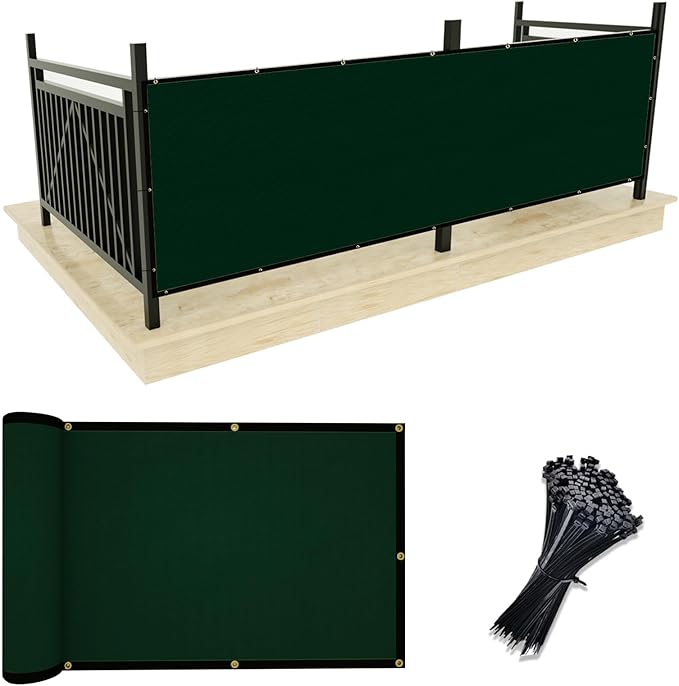 UPGRADE Privacy Screen 3' x 16' Fence Commercial Shade Cover with Brass Grommets Heavy Duty Perfect for Outdoor Back Yard, Dark Green, Customizable