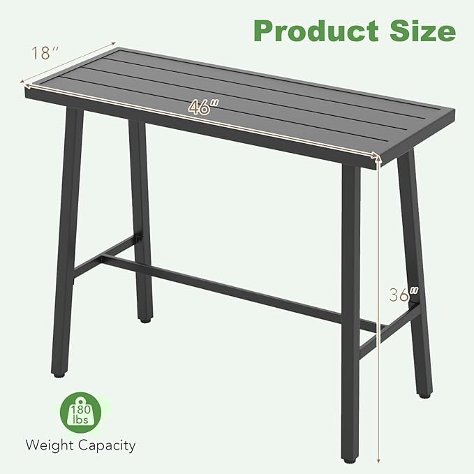 COSTWAY 36" Outdoor Bar Table, Rectangular High Pub Table with Adjustable Foot Pads, Patio Counter Height Dining Table for Balcony, Backyard, Indoor, Black