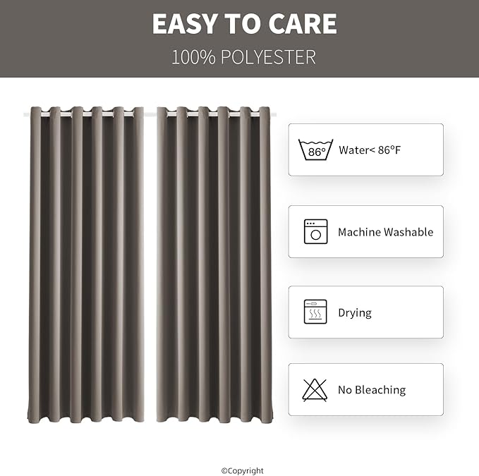 Waterproof Outdoor Curtain W84 x L120 - Grommet Top Sunlight Blocking Window Treatment Drapes Blackout Curtains for Home Bedroom Living Room Patio Pergola Cabana Gazebo (Taupe, 2 Panels)