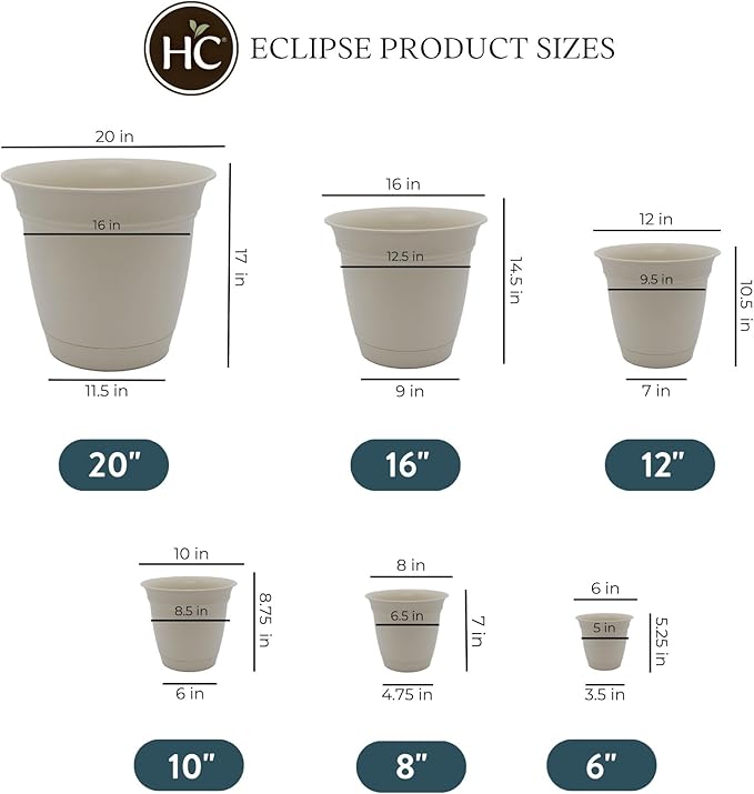 The HC Companies Eclipse Round Planter with Saucer - Outdoor & Indoor Plant Pot with Drainage Holes - Lightweight, UV-Resistant Plastic Pots for Plants, Flowers & Herbs (10" Cottage Stone, Pack of 1)