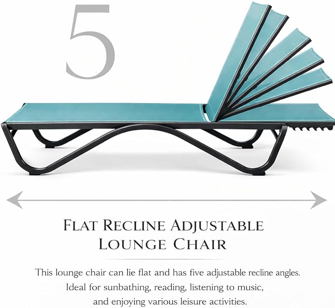 Kozyard Outdoor Chaise Lounge Chair, Full Aluminum Frame, Adjustable Reclining Patio Lounger for Poolside, Sunbathing & Backyard, Textilene (Aqua)
