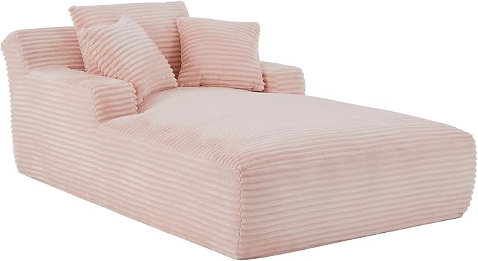 78.7" Chaise Lounge Chair Indoor, Oversized Boneless Couch Comfy Upholstered Sleeper Sofa Bed with 3 Pillows, Corduroy Cloud Reading Chair for Living Room No Assembly Required, Pink