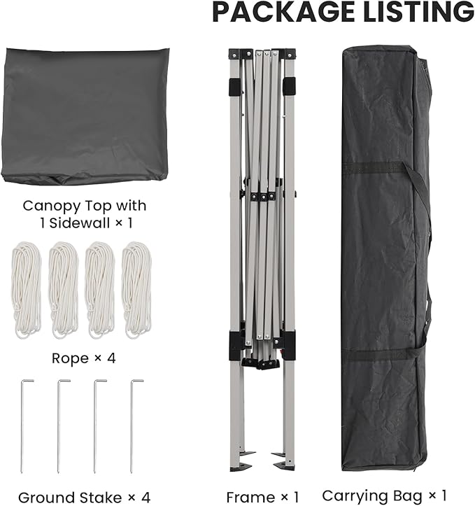 Canopy Tent, 10X10 FT Pop Up Canopy Outdoor Tent Slant Legs with Carrying Bag, Portable Gazebo Shelter - 8X8 FT Canopy Cover (Dark Grey with 1 Sidewall)