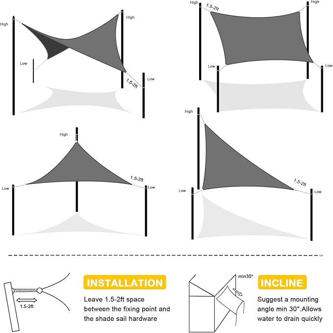 Artpuch Waterproof Sun Shade Sail, 10'x13' Dark Grey Rectangular, UV Resistant Rain Canopy, Curved Edges Shade Cloth for Outdoor Patio, Deck, Yard (Customizable)