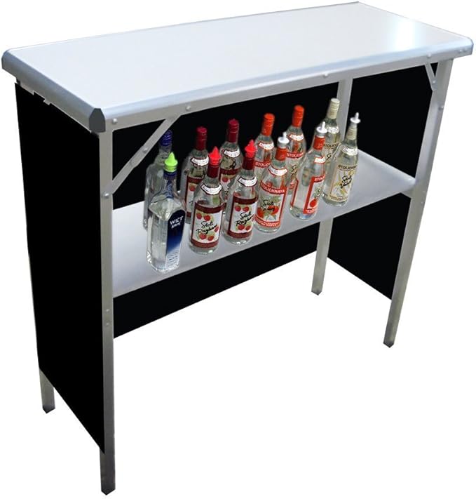 GoBar Portable Bar Table for Events - Black, 3 Skirts, or LED - Pop Up Mobile Bartending Station with Travel Carrying Case
