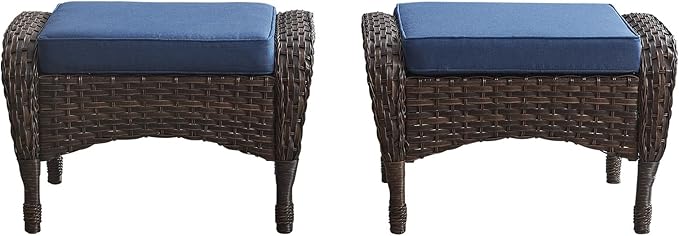 Belord Outdoor Ottomans for Patio Foot Rest - 25 Inch PE Wicker Foot Stool Set of 2 with Removable Cushions for Patio Furniture Sets,All Weather Rattan Ottoman for Balcony Deck Backyard Brown