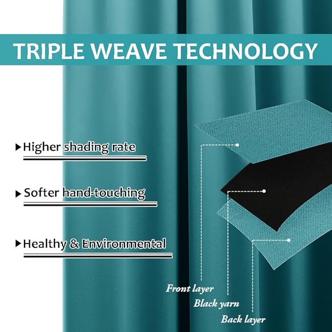 NICETOWN Outdoor Curtain for Patio Waterproof Extra Wide 84 inch, Sun Blocking Vertical Blinds Thermal Insulated Stainless Grommet for Front Porch/Gazebo/Lanai, Peacock Teal, 1 Piece, 84 inch L