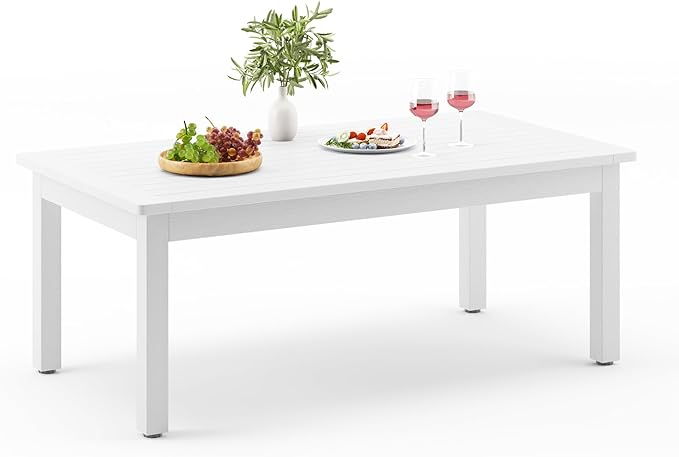 LUE BONA Outdoor Coffee Table Rectangle, 42.5" HDPS Patio Coffee Tables for Outside, All Weather Patio Coffee Table with Slatted Tabletop for Deck, Garden, Balcony, Indoor or Outdoor Use, White