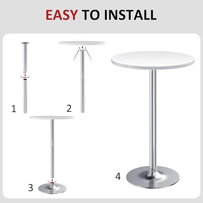 Furmax Bistro Pub Table Round Bar Height Cocktail Table for Home Bar, Small Round Bar Tables for Party, Dining Room, Living Room and Wedding, Metal Base MDF Top Obsidian, 40.6 Inch Height (4, White-2)