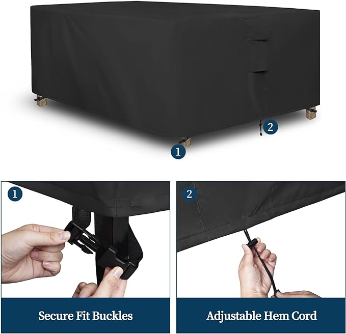 Easy-Going Rectangle Patio Furniture Cover Waterproof Outdoor Dining Table and Chair Cover Anti-UV Outside Sectional Sofa Set Covers (98"L x 78"W x 32"H, Black)