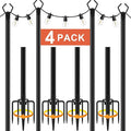 10Ft String Light Poles 4 Pack,Light Poles for Outside Lights,Outdoor with Fence Brackets Hanging Lights,Metal Stand Deck Patio Backyard