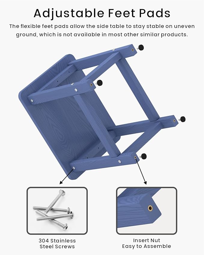 Weatherproof Outdoor Side Table, HDPE Small Outdoor Table for Adirondack, 16.6-Inch Patio Square End Tables for Garden, Backyard, Porch, Deck, Balcony, Poolside (Navy Blue)